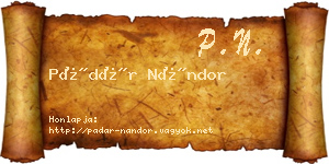 Pádár Nándor névjegykártya